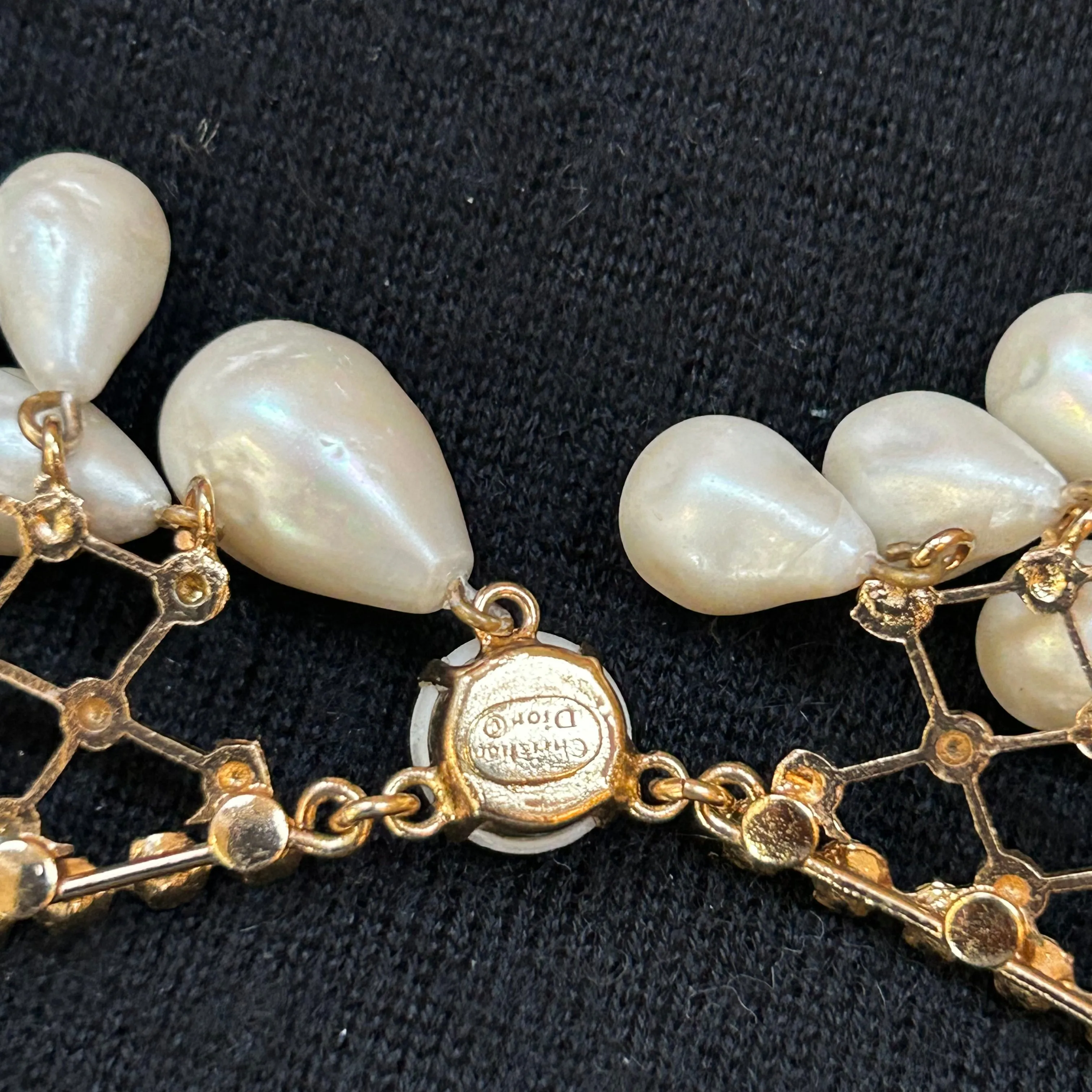 Dior Vintage Drop Pearl & Crystal Filigree Necklace