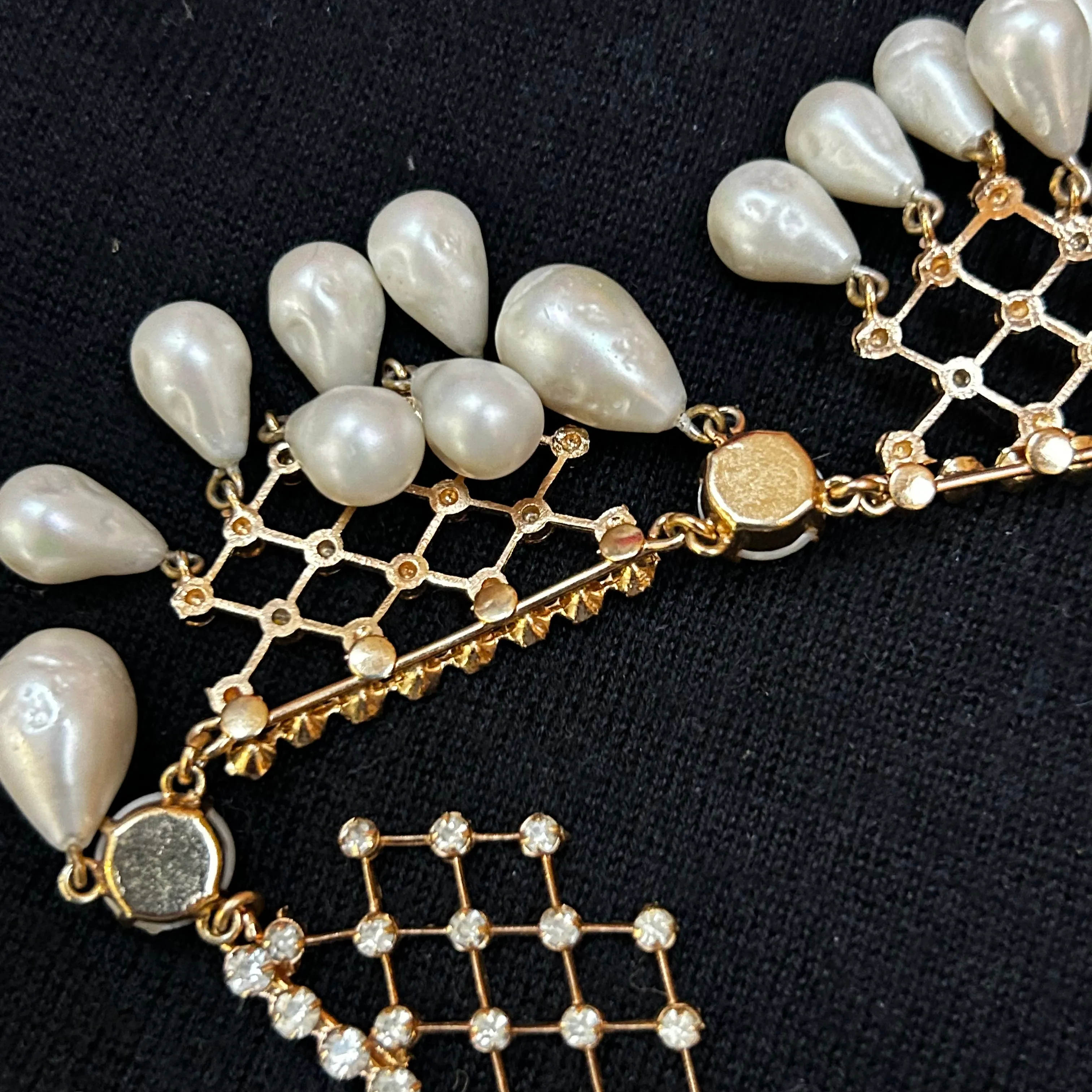 Dior Vintage Drop Pearl & Crystal Filigree Necklace