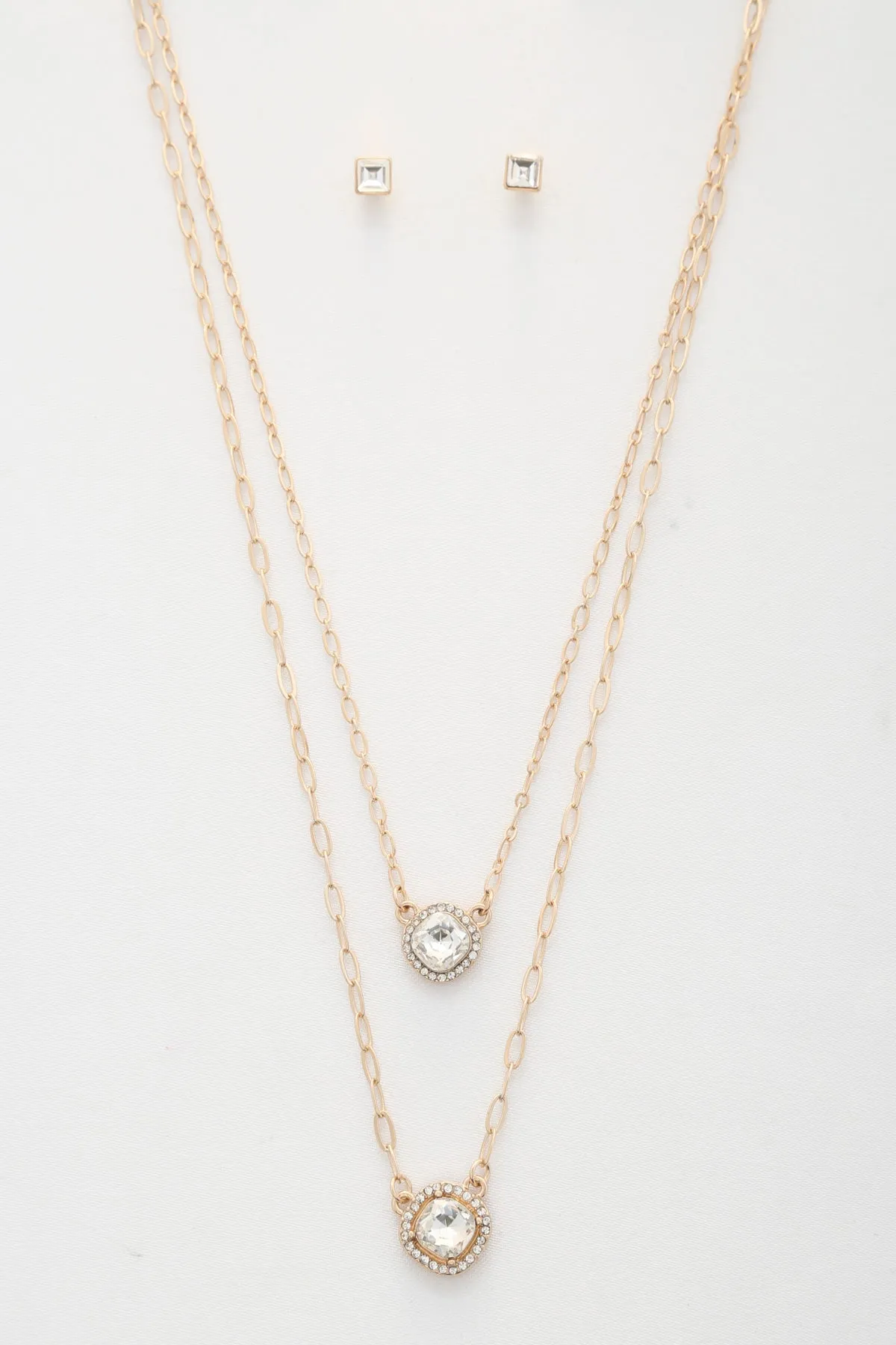 Double Crystal Metal Layered Necklace