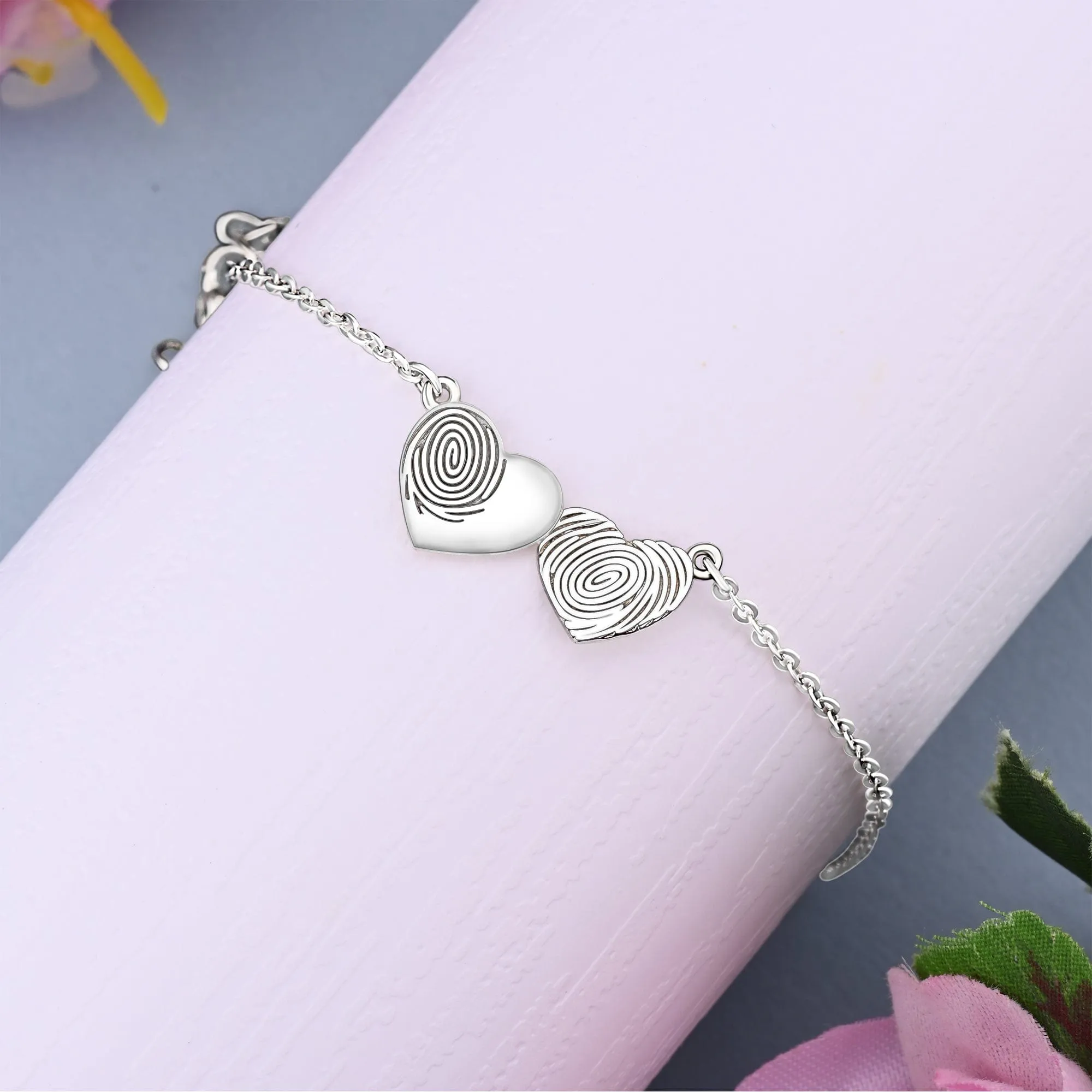 Double Heart Fingerprint Necklace Sterling Silver