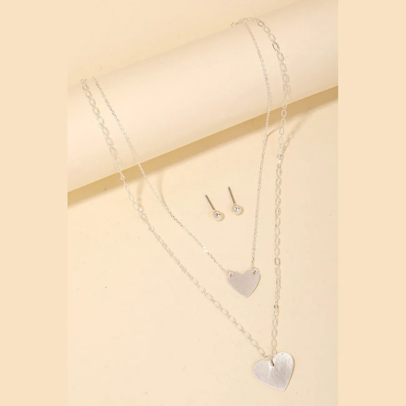 Double Heart Pendant Necklace Set