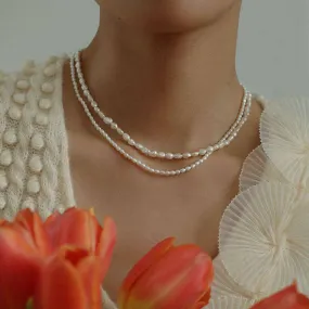 Double Layered Baroque Rice Pearl Necklace