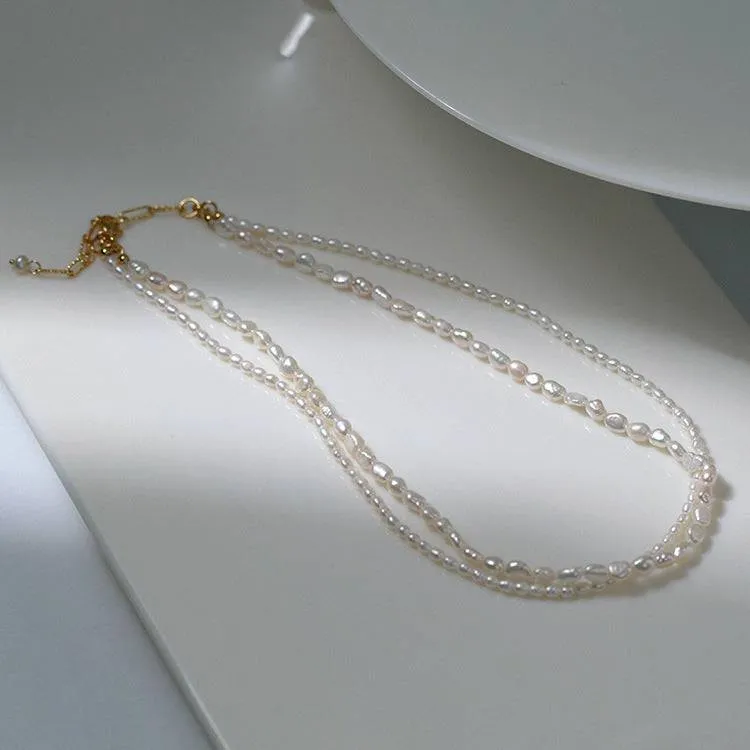 Double Layered Baroque Rice Pearl Necklace