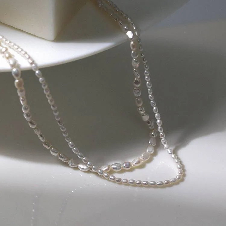 Double Layered Baroque Rice Pearl Necklace