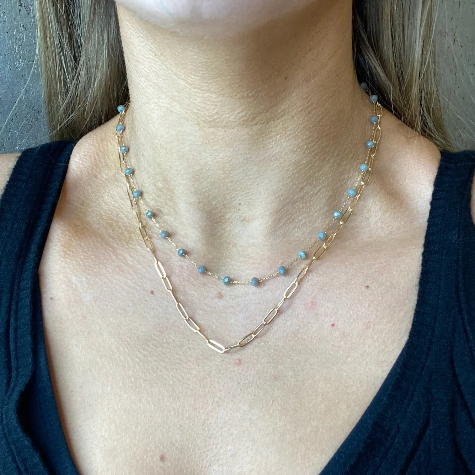 Double Layered Bead and Chain Necklace