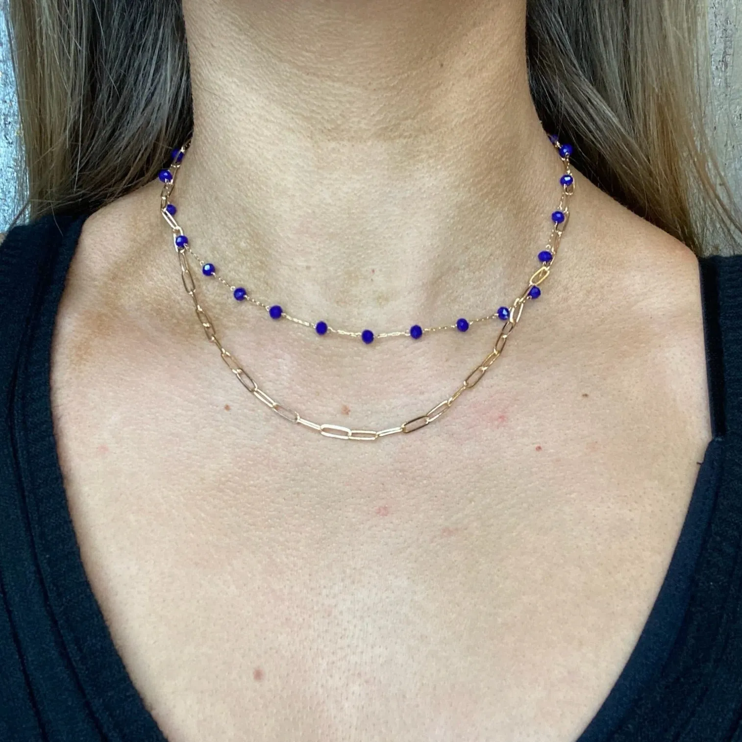 Double Layered Bead and Chain Necklace