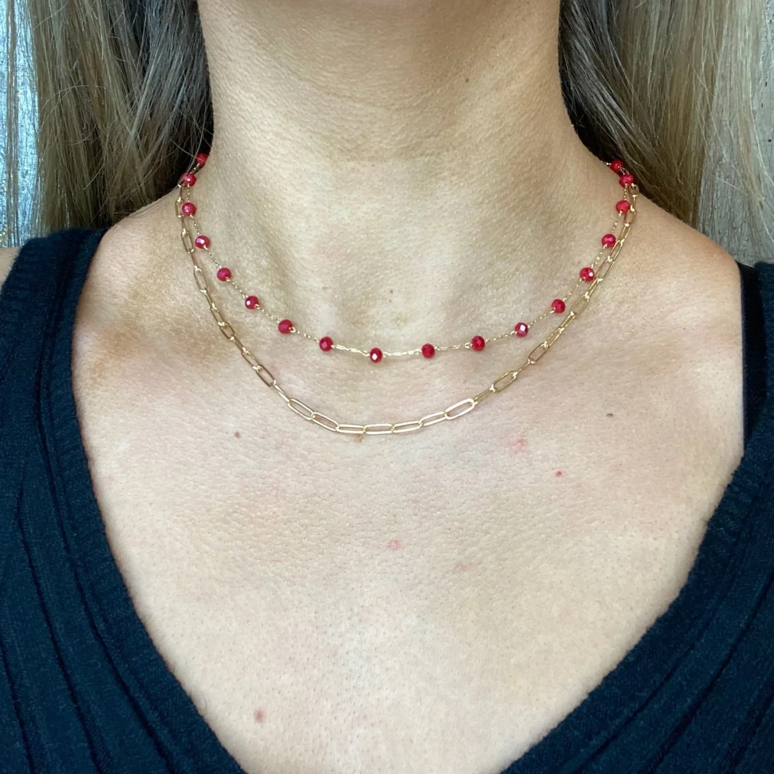 Double Layered Bead and Chain Necklace