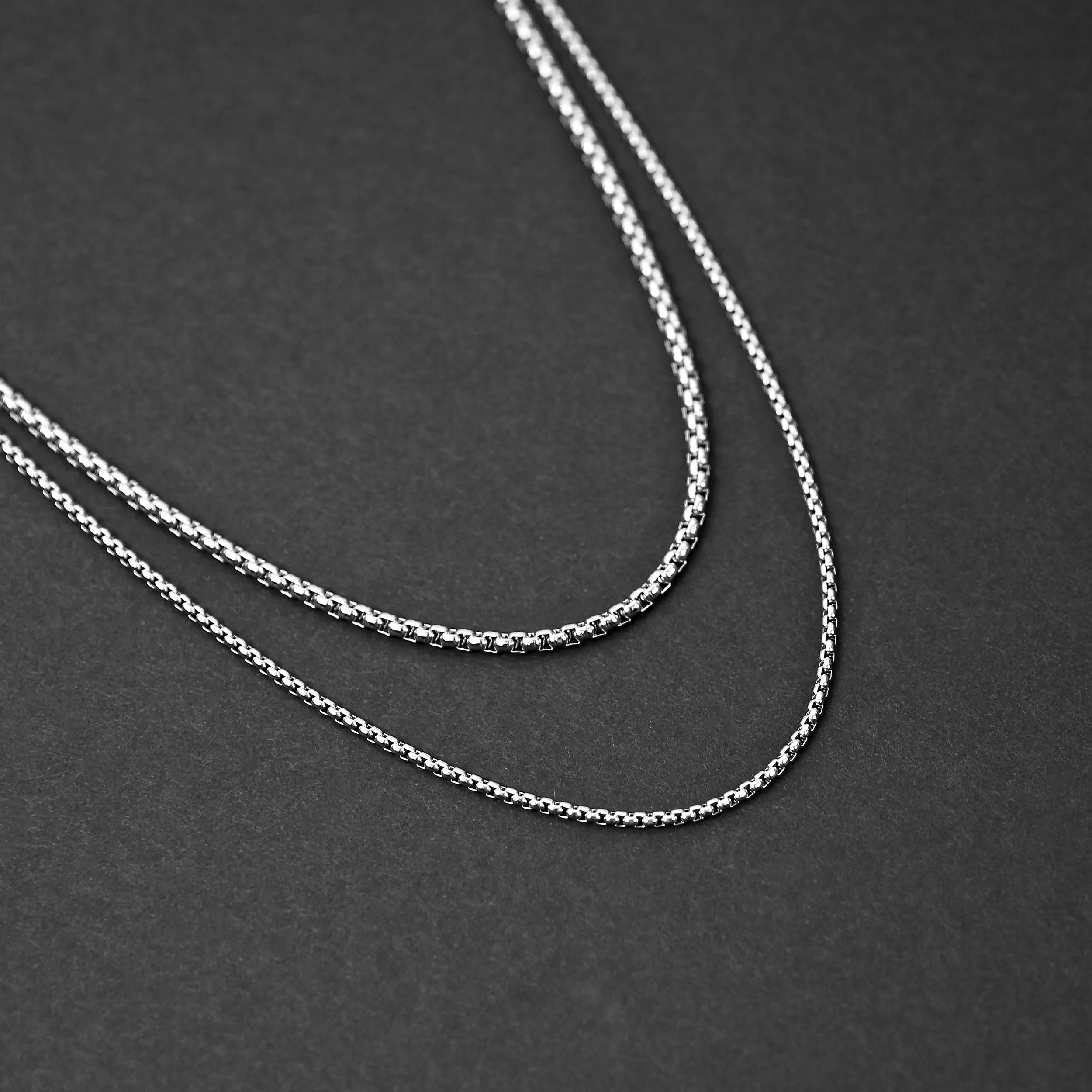 Double Layered Box Chain Necklace - Silver 3mm x 2mm