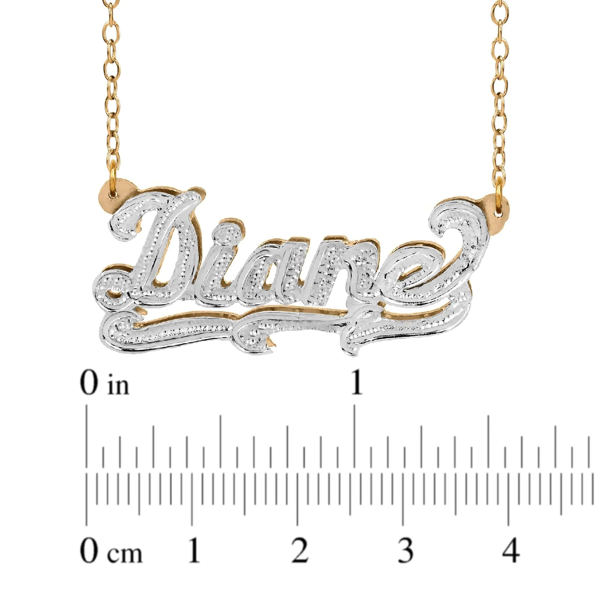 Double-plated Script Name Necklace with Beading/Rhodium and Diamond Accents All Over