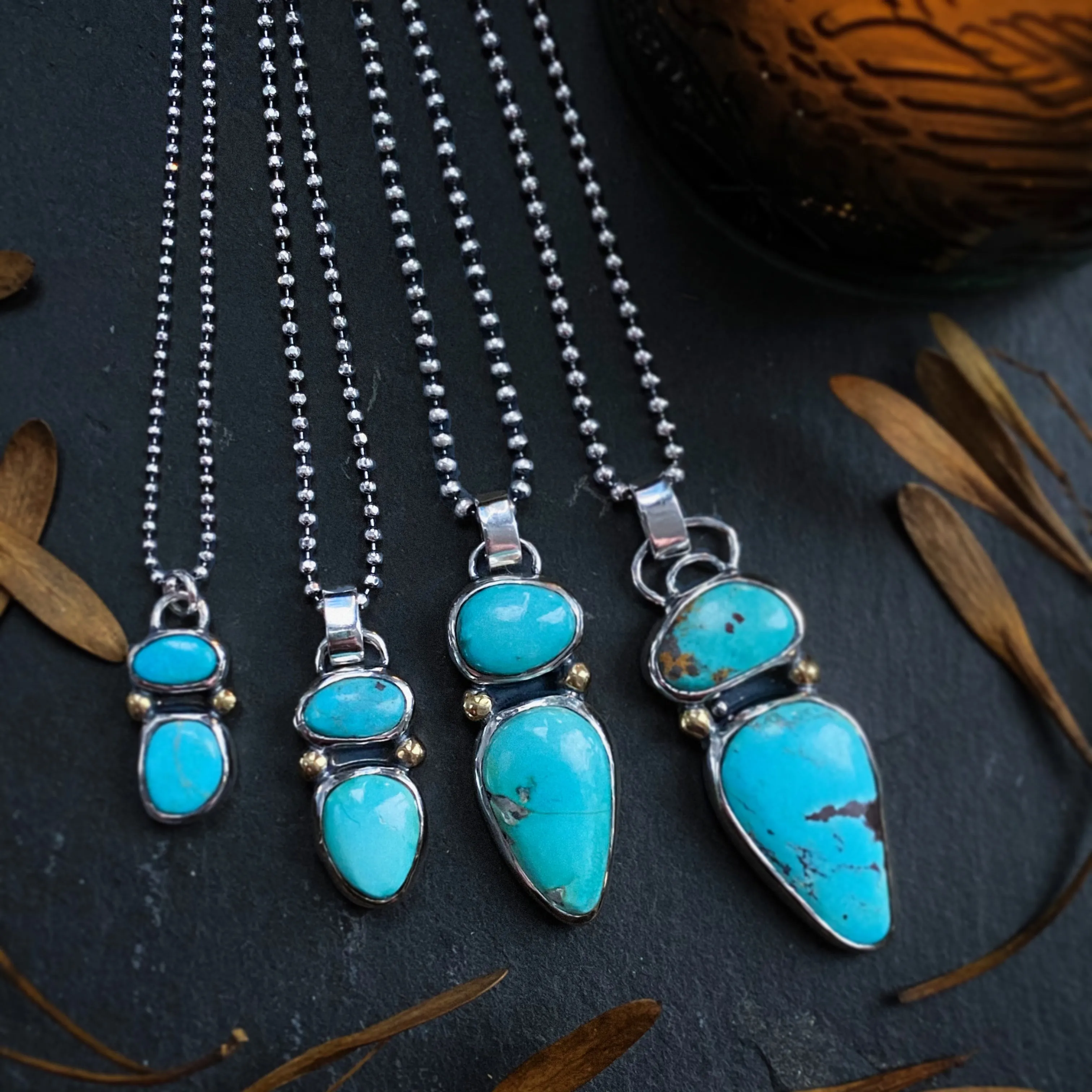 Double Turquoise Pendant Sterling Silver