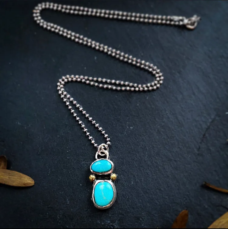 Double Turquoise Pendant Sterling Silver