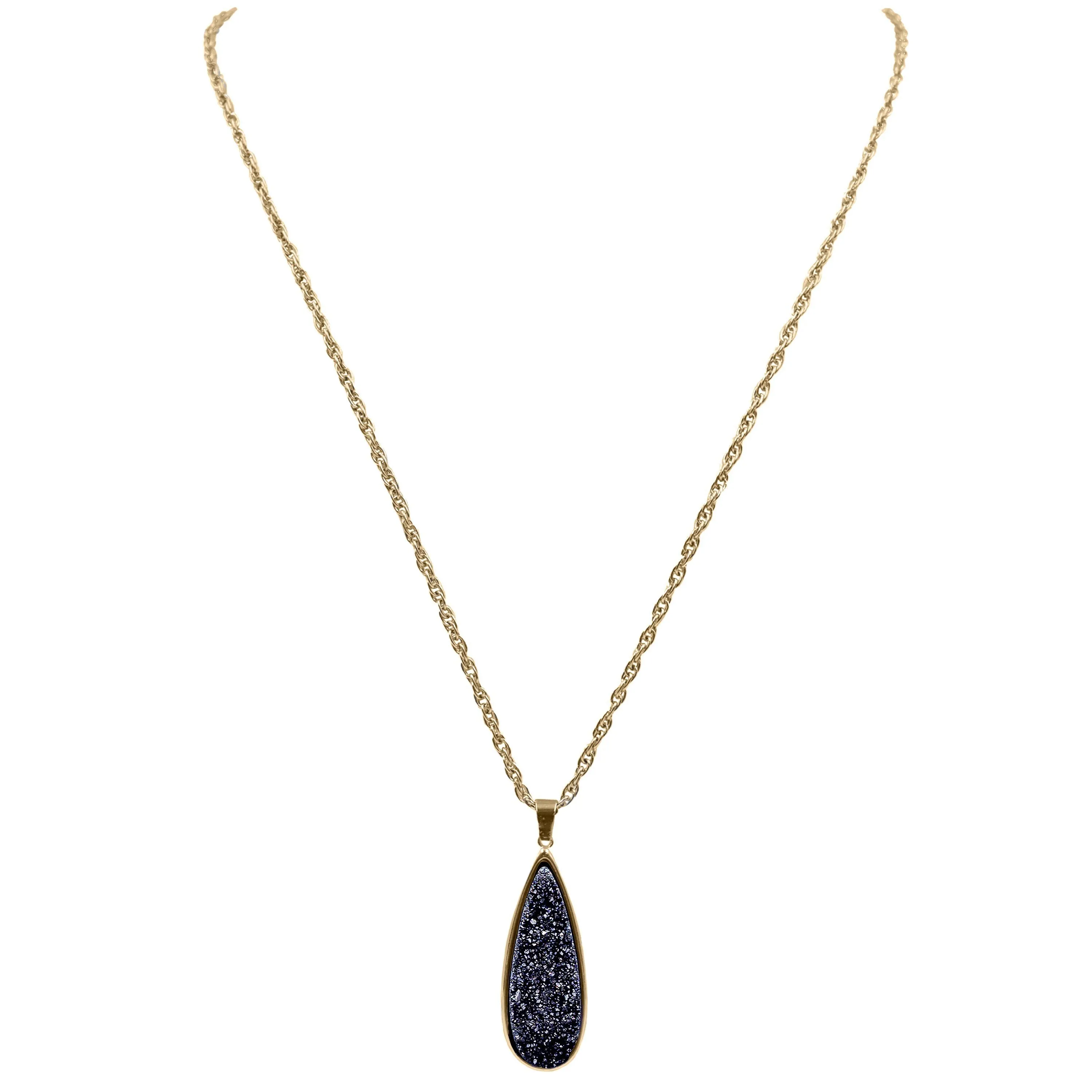 Druzy Collection - Raven Quartz Drop Necklace