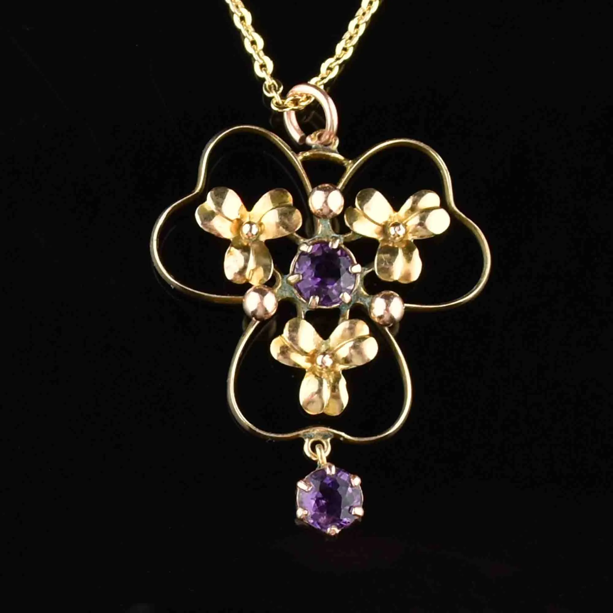 Edwardian Gold Amethyst Floral Lavalier Necklace