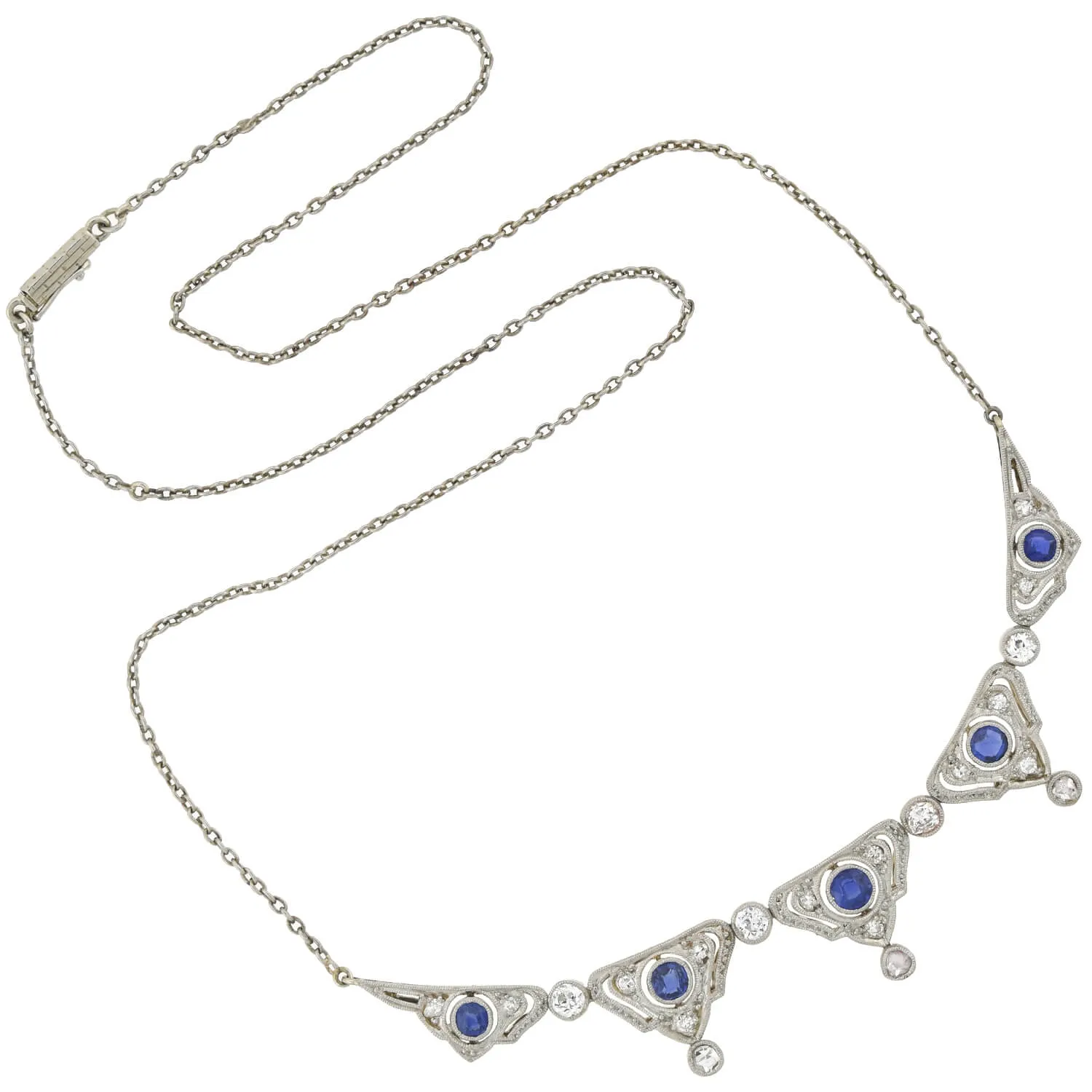 Edwardian Platinum/14kt Diamond   Natural Sapphire Necklace