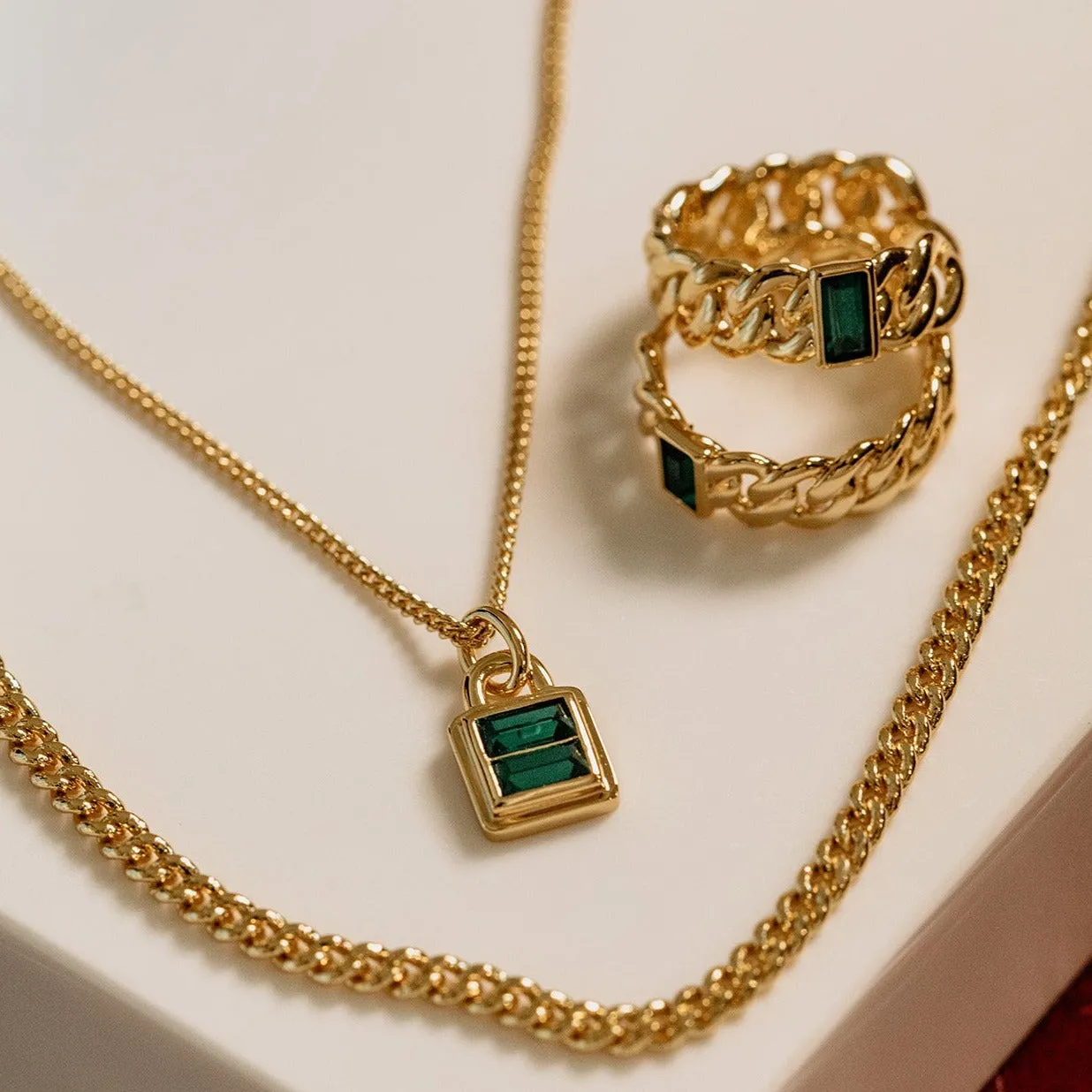 Emerald Padlock Layering Necklace