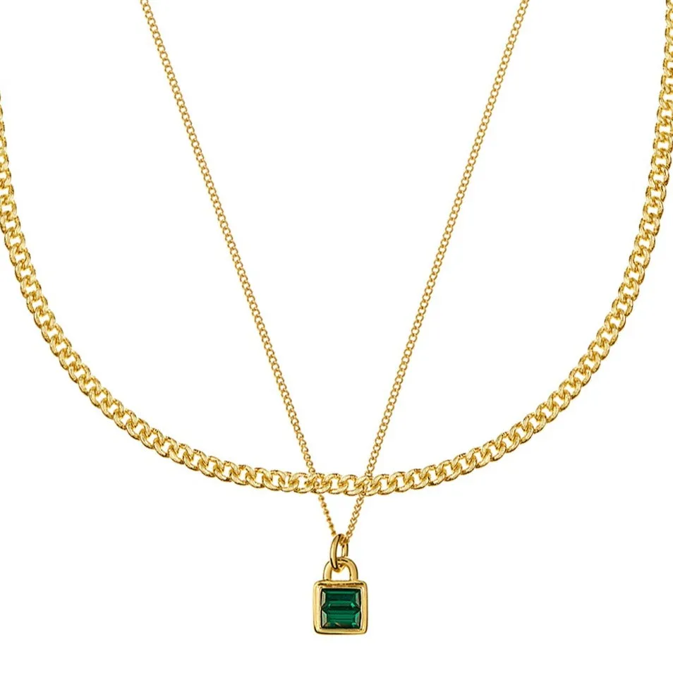 Emerald Padlock Layering Necklace