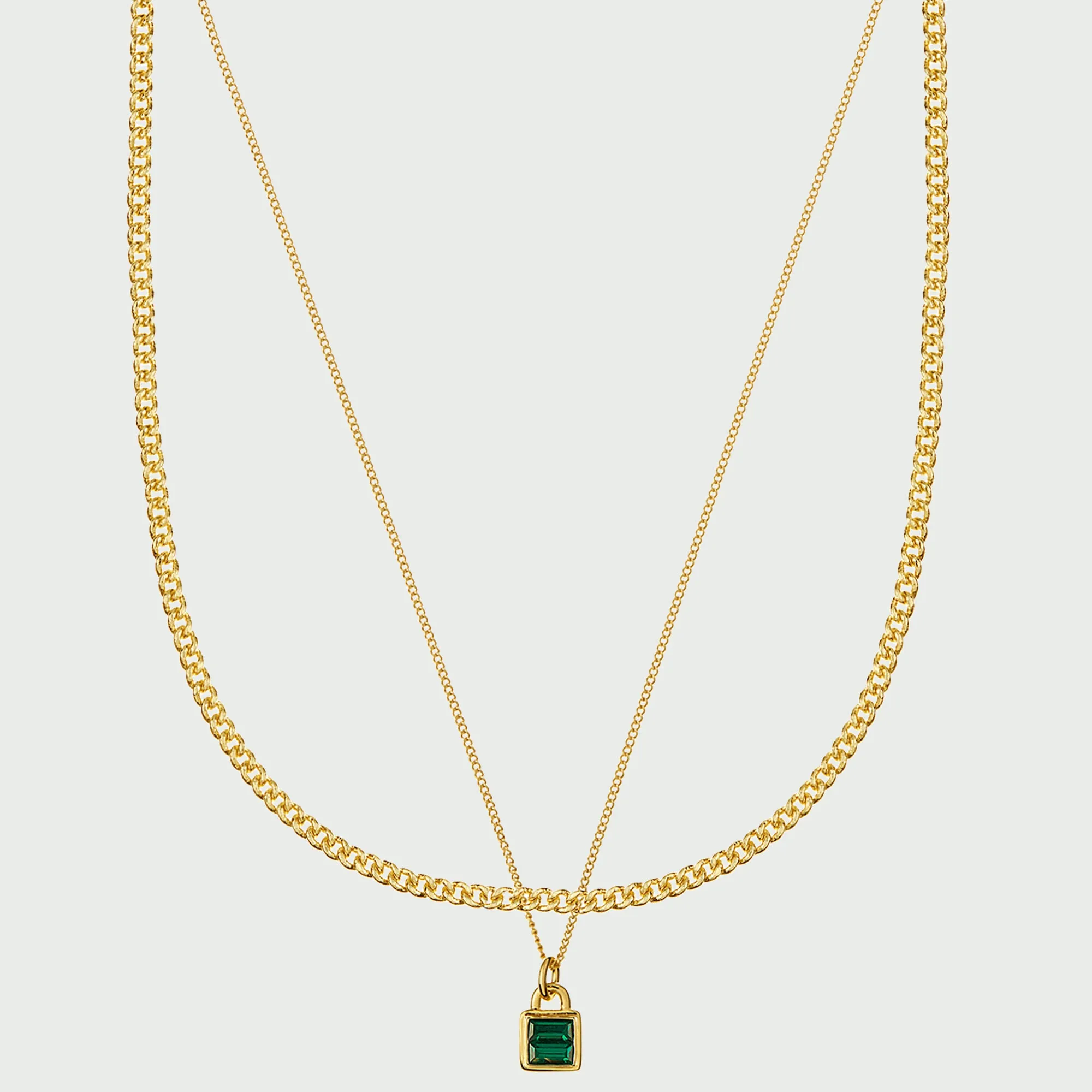 Emerald Padlock Layering Necklace