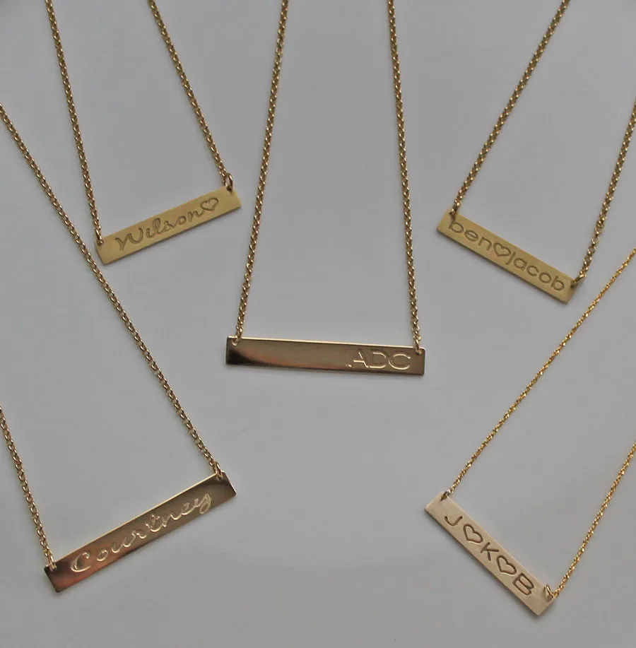 Engraved Gold Bar Necklace-Kardashians-Jenners