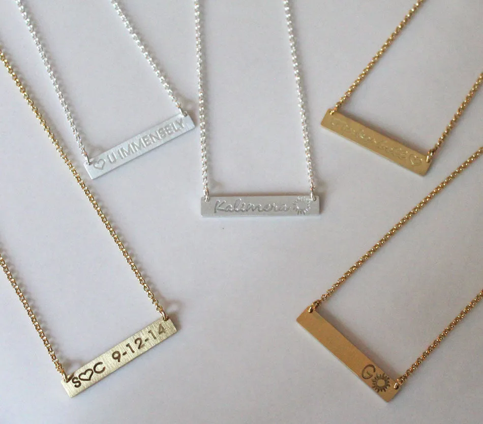 Engraved Gold Bar Necklace-Kardashians-Jenners