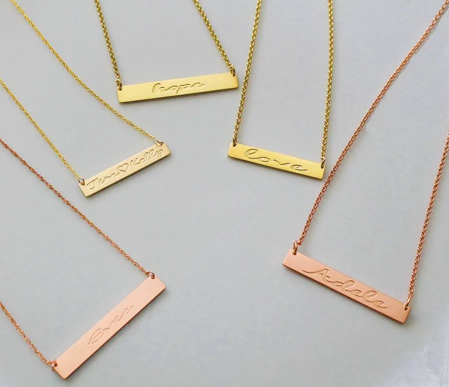 Engraved Gold Bar Necklace-Kardashians-Jenners