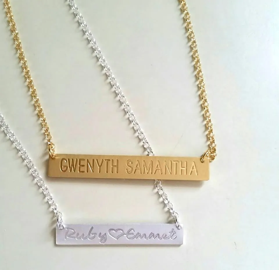 Engraved Gold Bar Necklace-Kardashians-Jenners