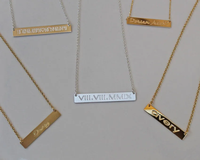 Engraved Gold Bar Necklace-Kardashians-Jenners