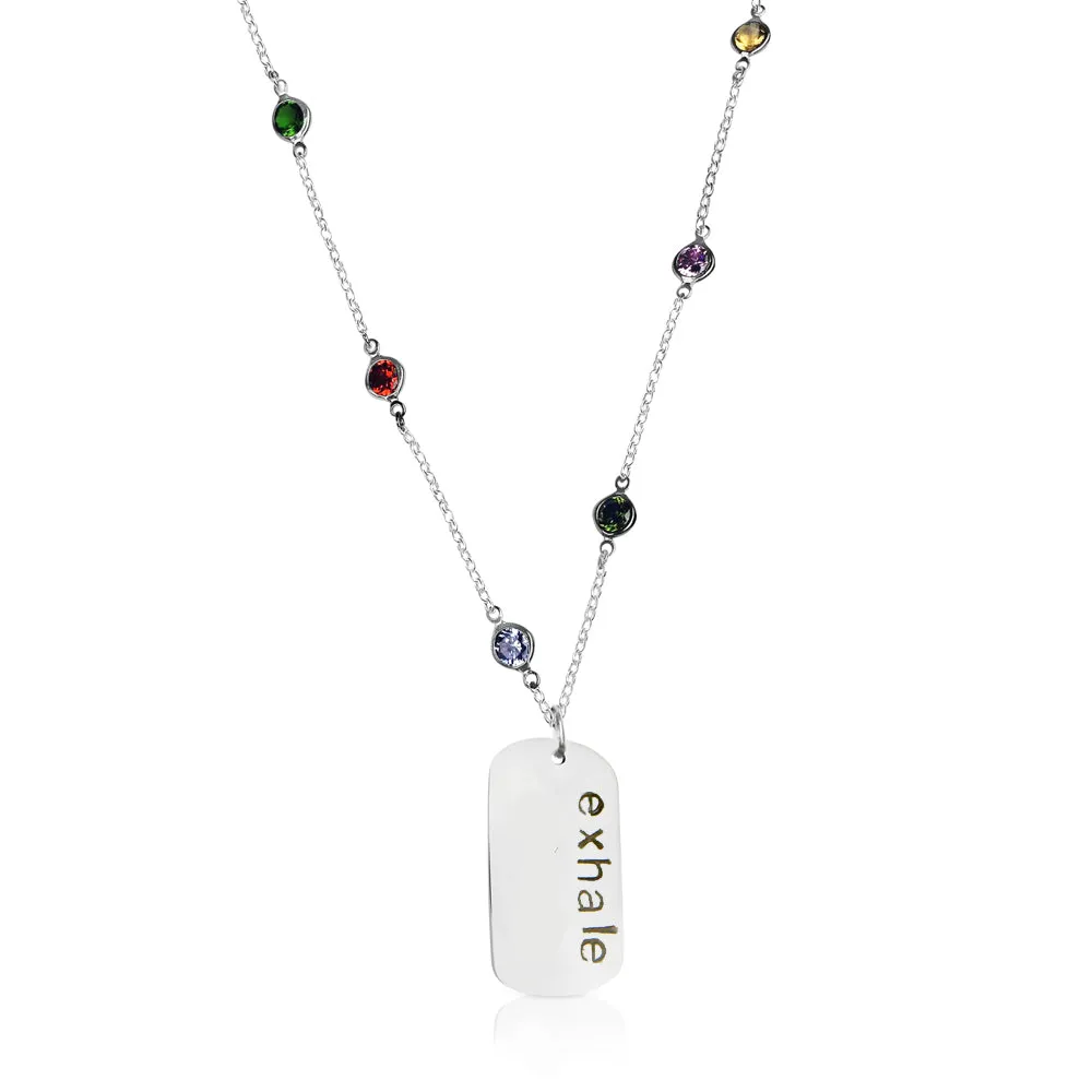 EXHALE Dog Tag on a Crystal Embedded Necklace for Chakra Healing