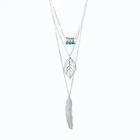 Feather & Leaf Detail Layered Necklace