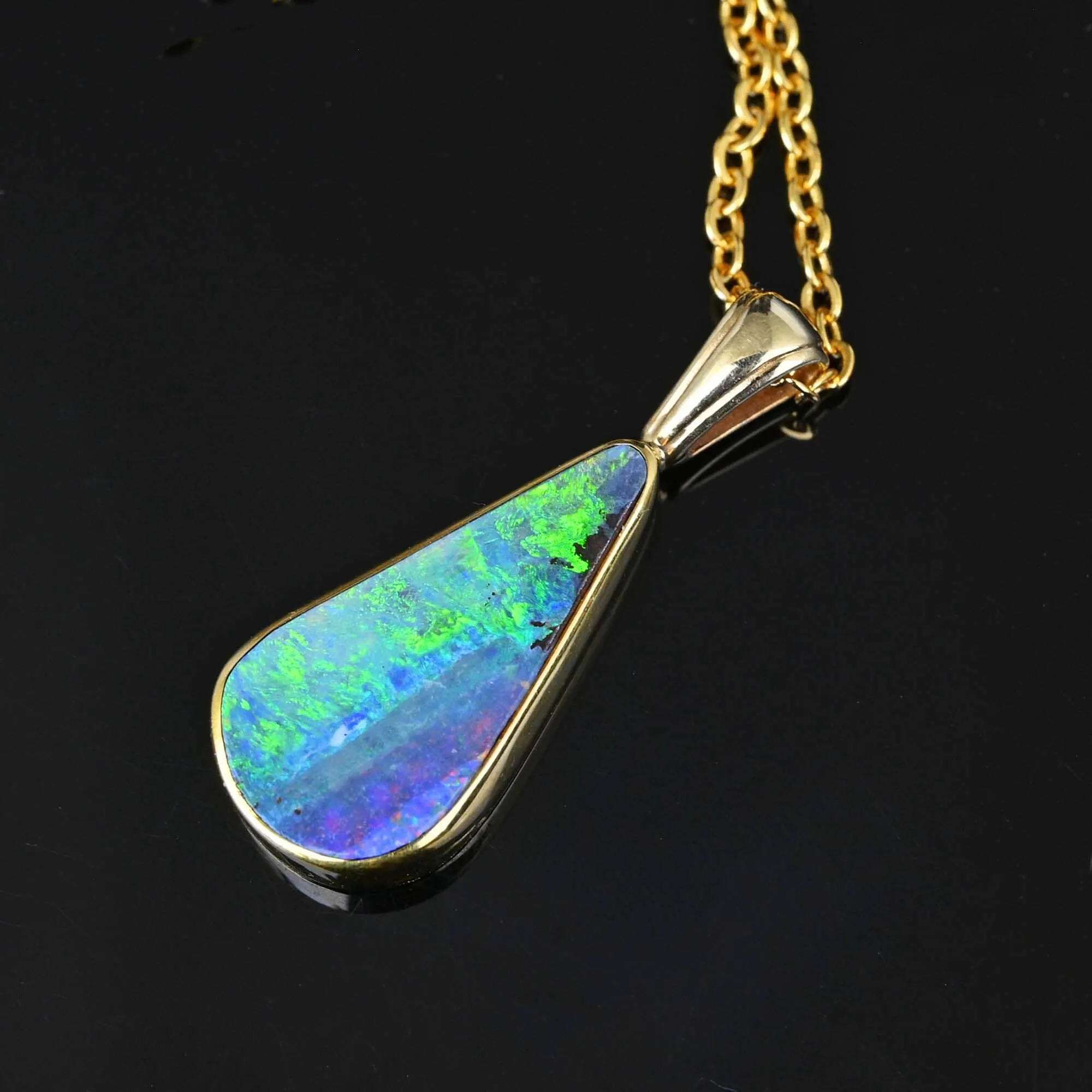 Fine 18K Gold Australian Boulder Opal Pendant