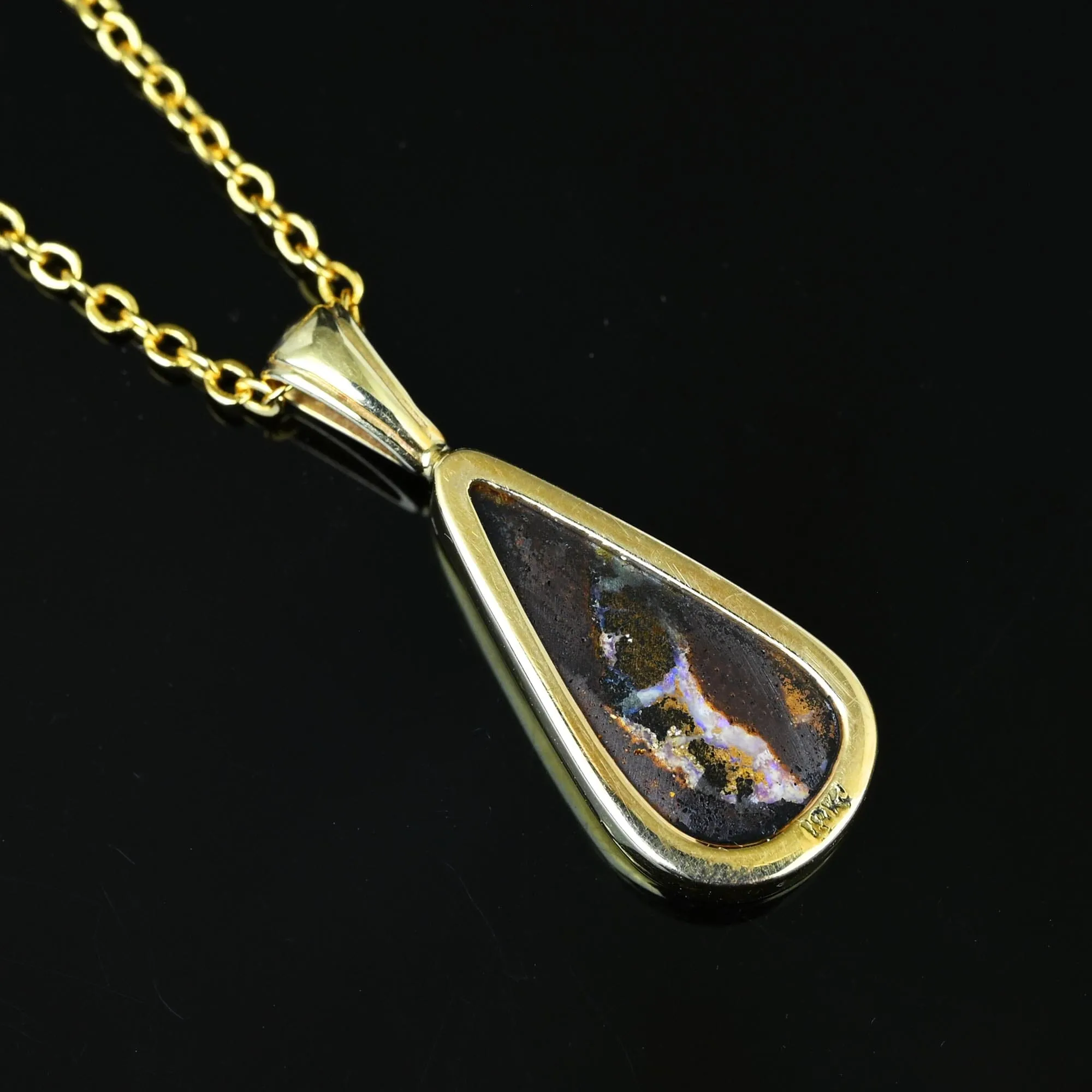 Fine 18K Gold Australian Boulder Opal Pendant