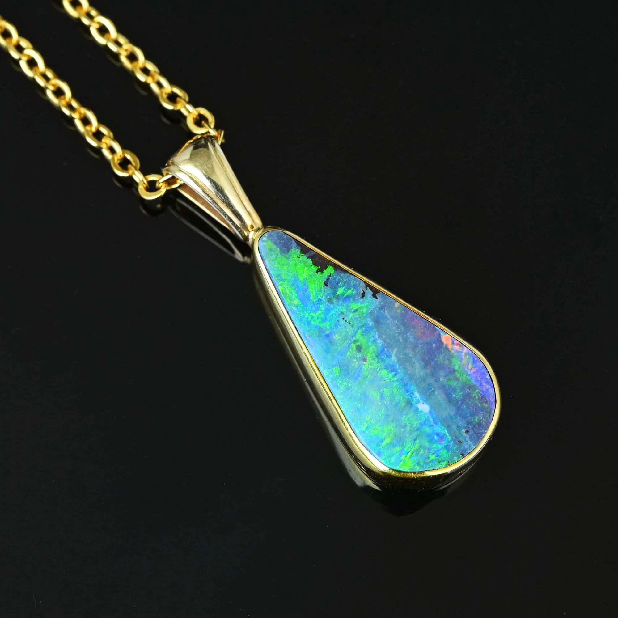 Fine 18K Gold Australian Boulder Opal Pendant