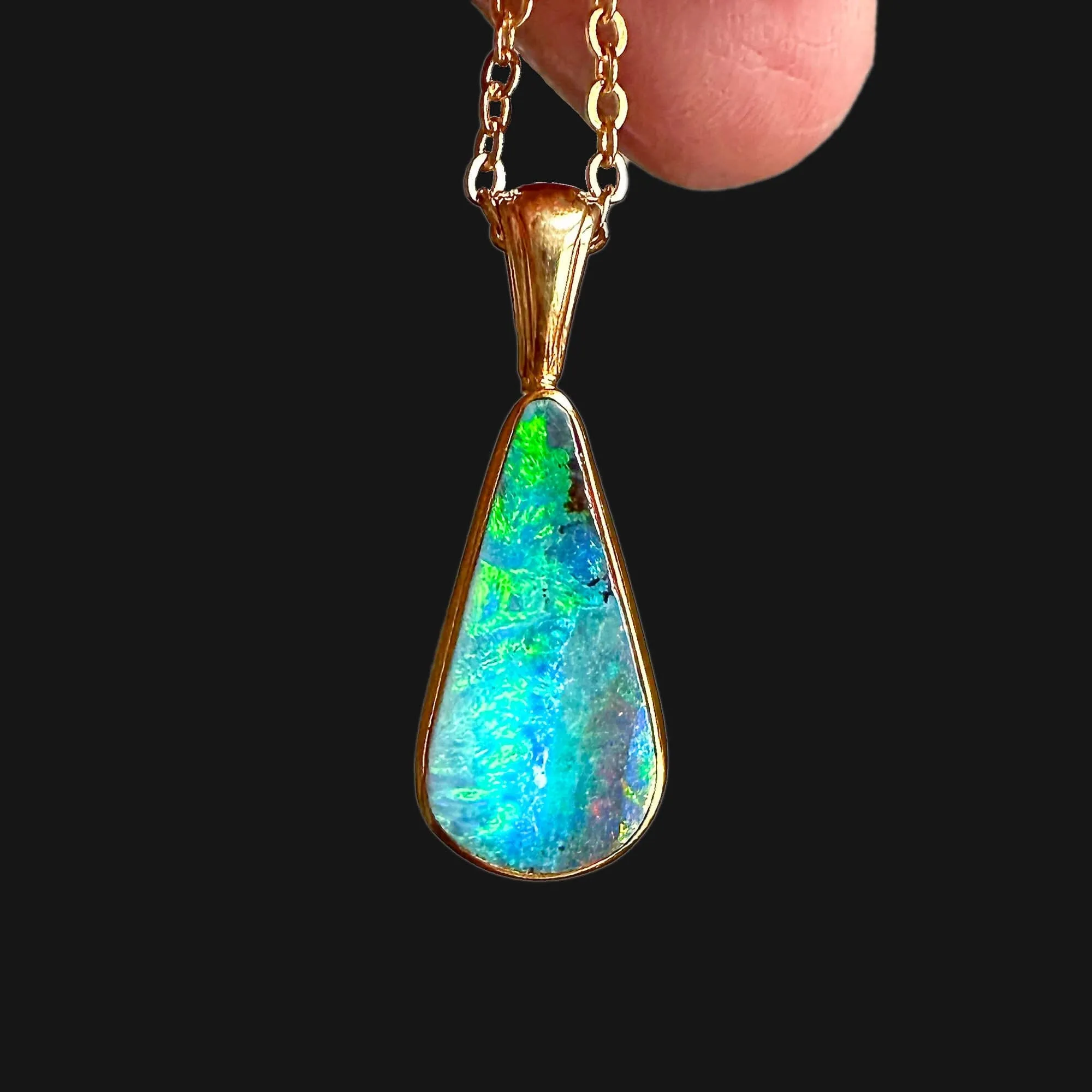 Fine 18K Gold Australian Boulder Opal Pendant