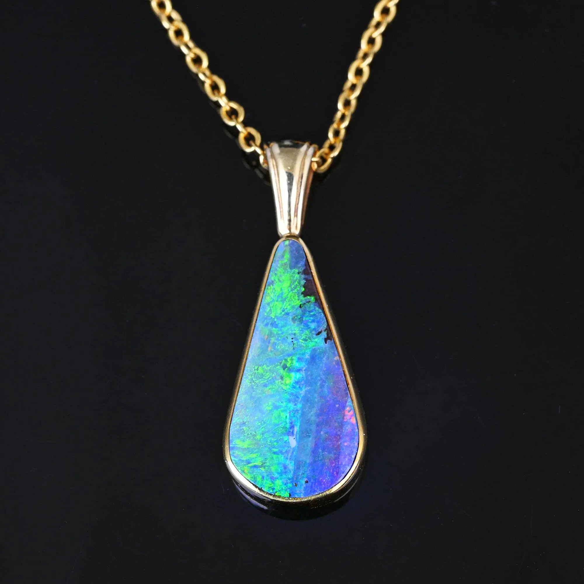 Fine 18K Gold Australian Boulder Opal Pendant