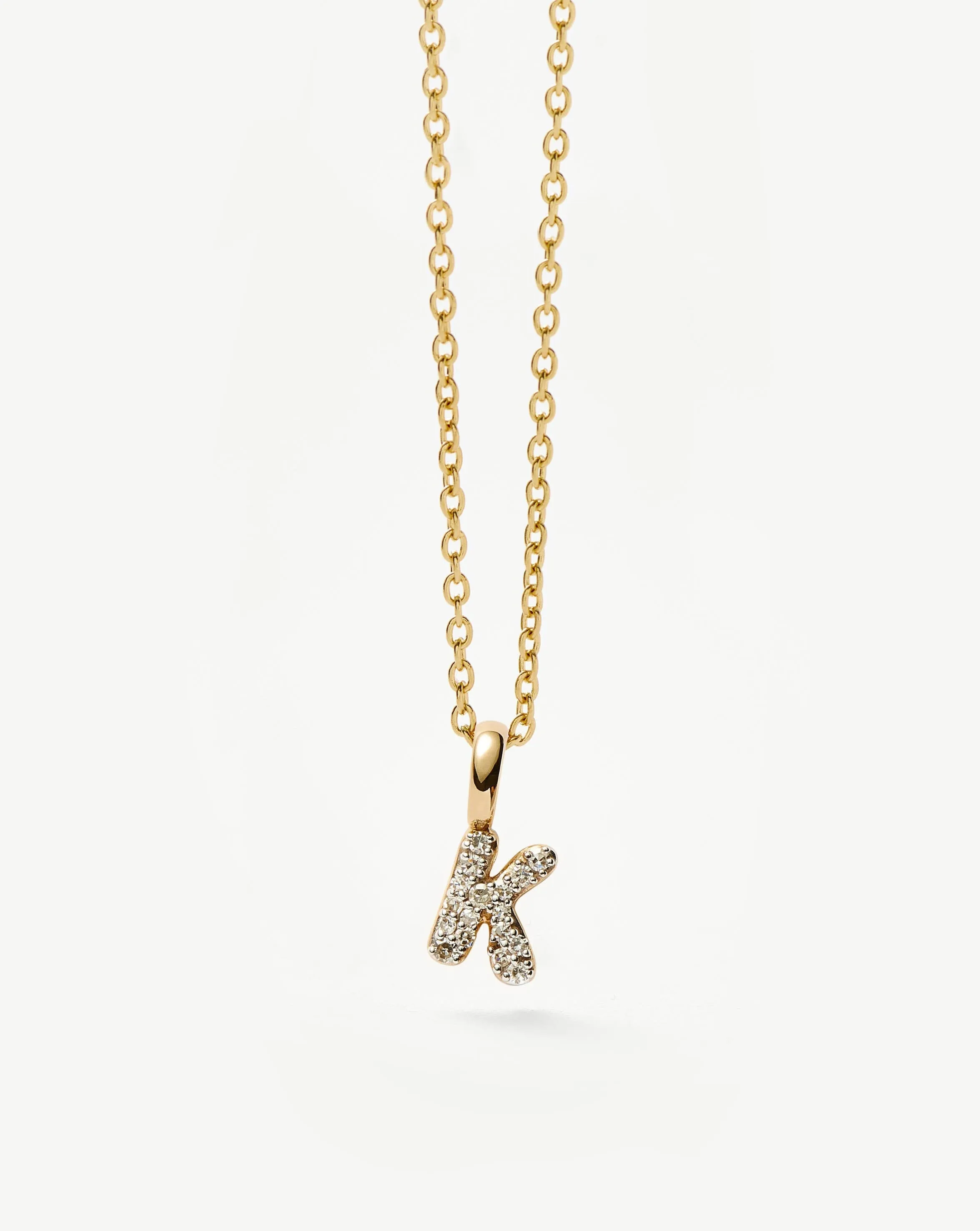 Fine Diamond Initial Mini Pendant Necklace - K | 14k Solid Yellow Gold Plated/Diamond