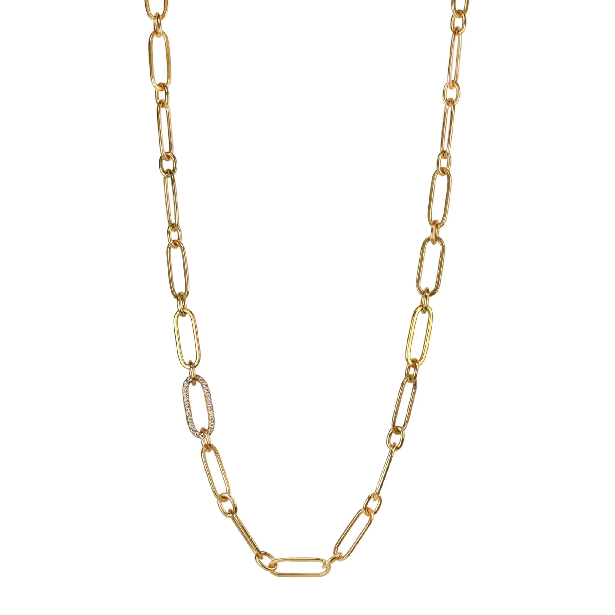 Flattened Paperclip Link Necklace with Pave Diamond Link