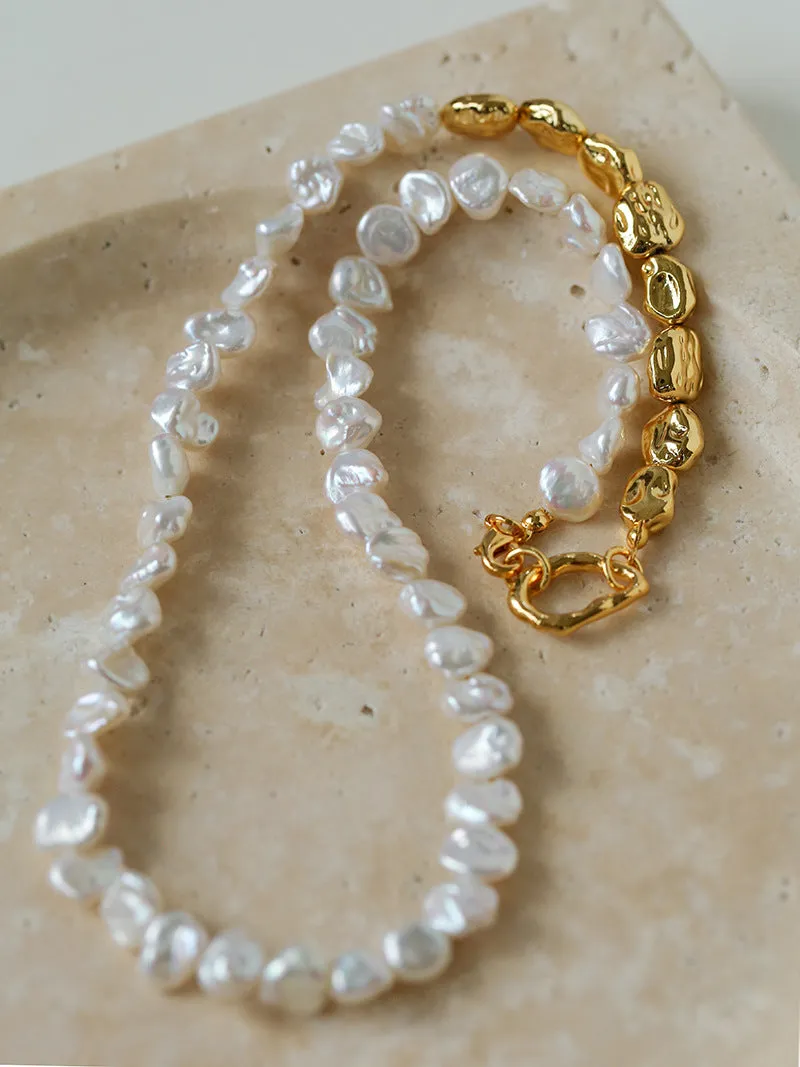 Flowery Pearl Golden Beaded Necklace and Earrings (Purchase Individually)