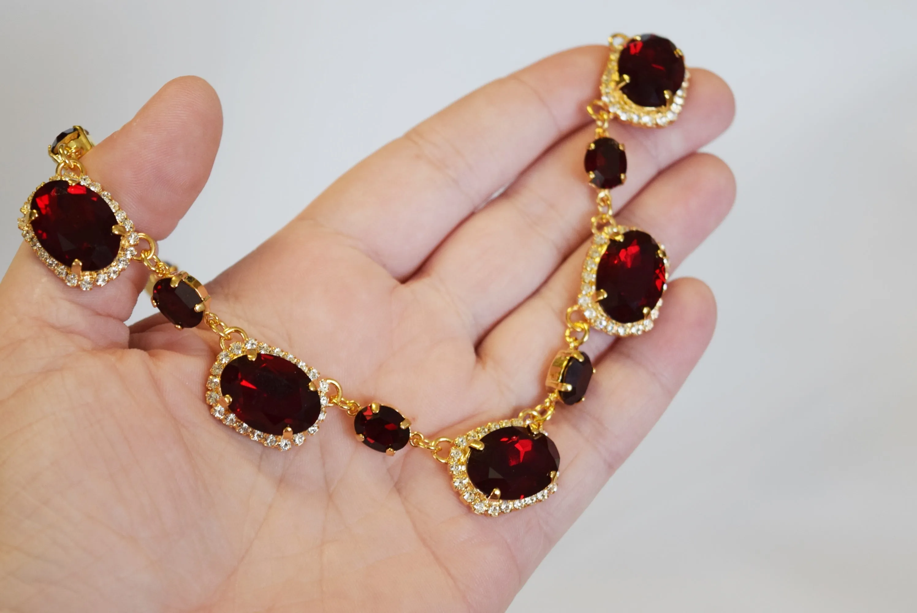 Garnet Swarovski Halo Necklace - Large Oval