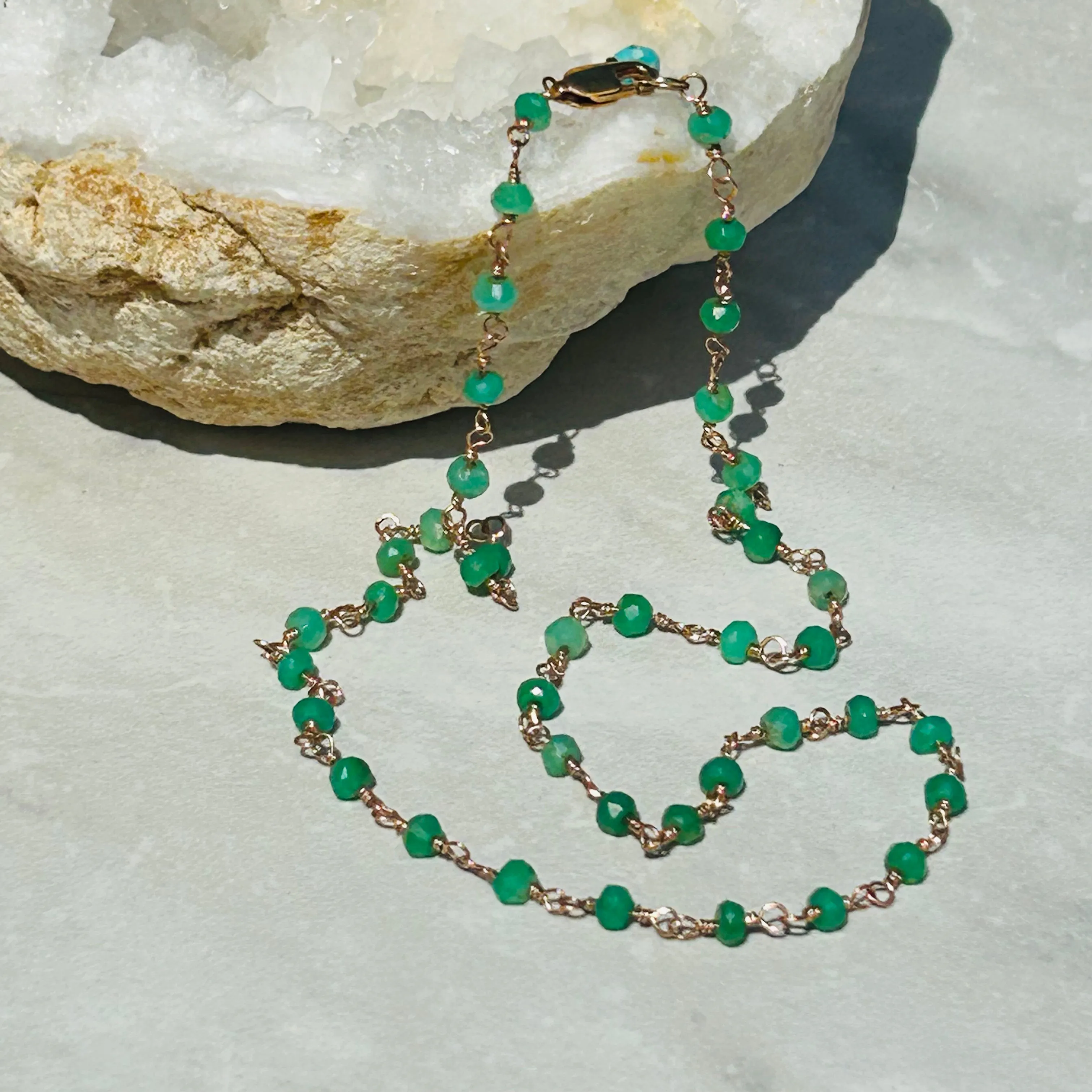 Gemstone  Rosary Necklace ~ Spring Green Chrysoprase RG