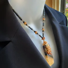 Geology banded agate, black spinel and garnet cluster necklace