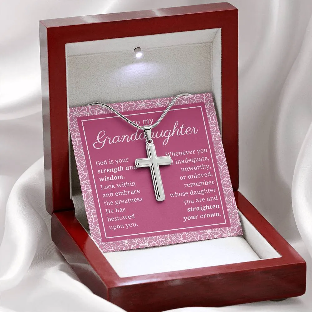 Gift For Granddaughter, Confirmation or Baptism Embrace the Greatness Stainless Steel Cross Necklace