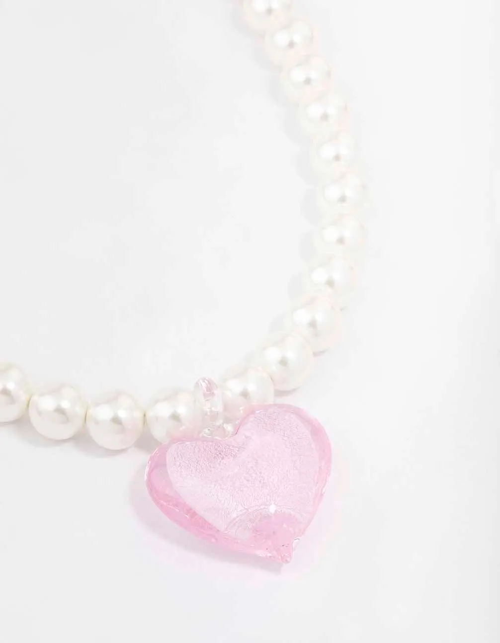 Gold & Pink Pearl Puffy Heart Necklace