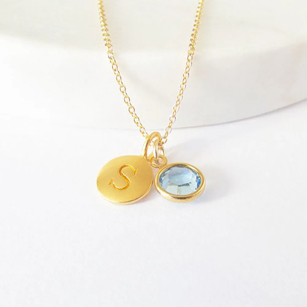 Gold Initial & Birthstone Charm Necklace