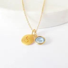 Gold Initial & Birthstone Charm Necklace