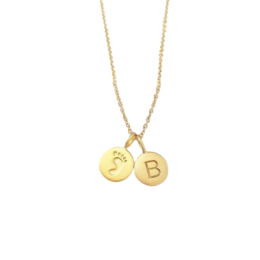 Gold Initial & Footprint Charm Necklace