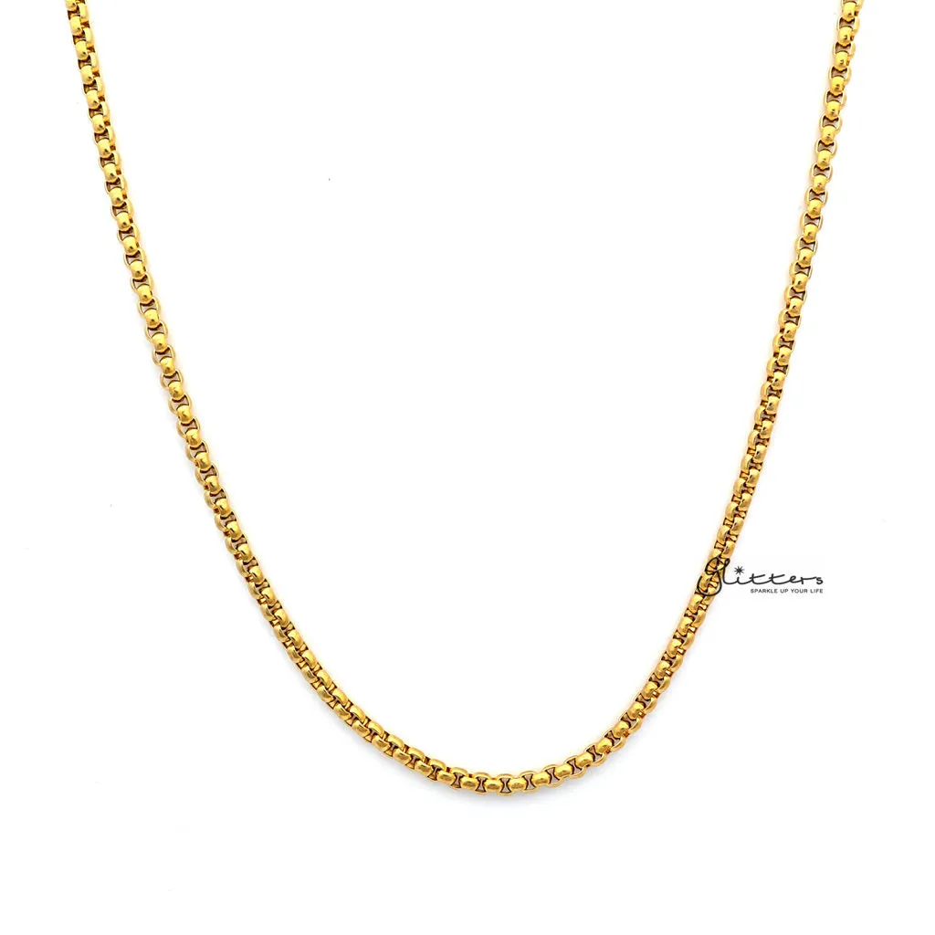 Gold I.P Stainless Steel Classic Rolo Cable Chain Necklaces - 3mm width | 61cm length