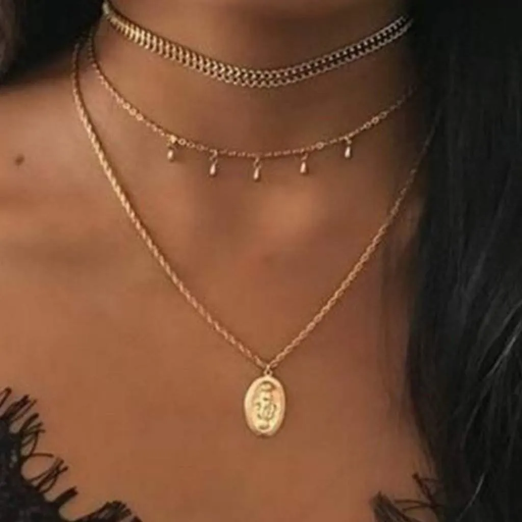 Gold Long Layered Virgin Mary Necklace