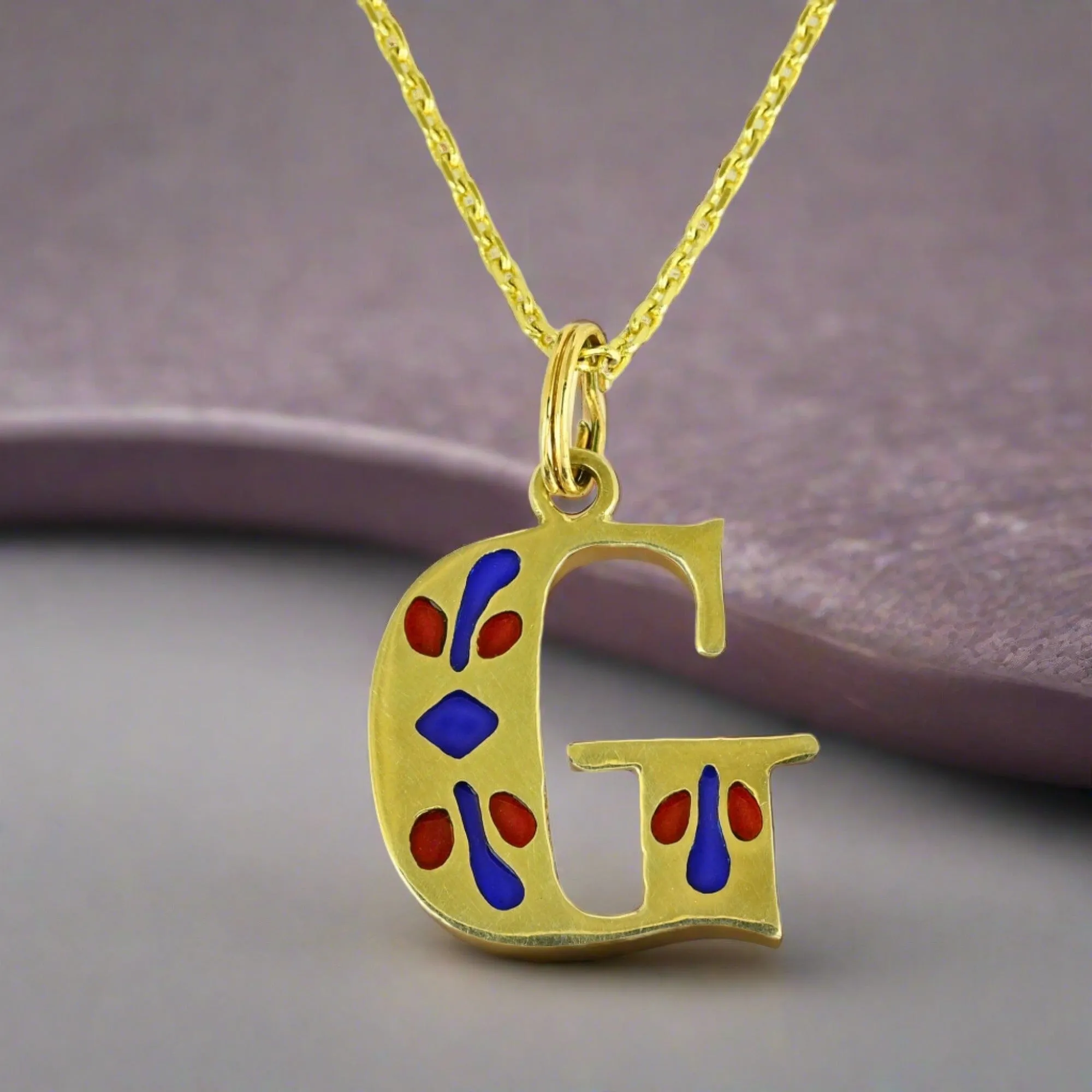 Gold Plique a Jour Enamel Letter G Initial Charm Pendant