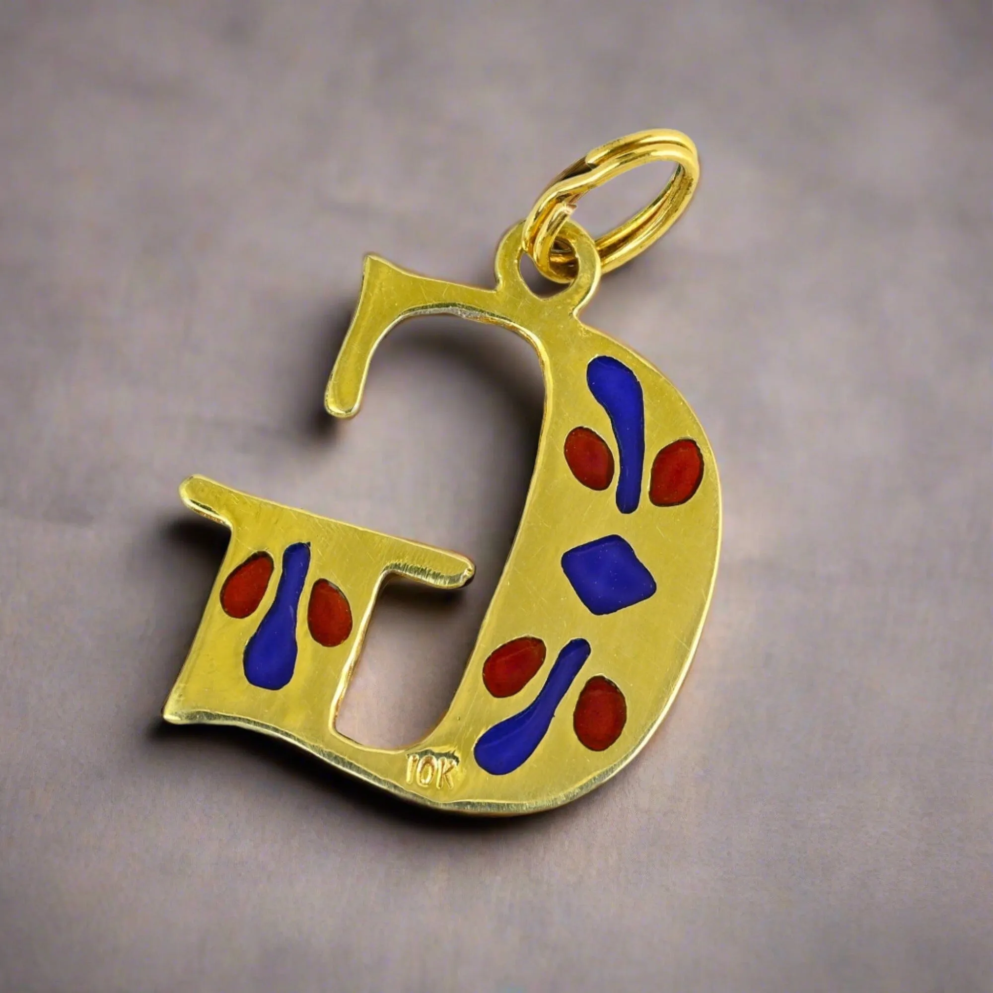 Gold Plique a Jour Enamel Letter G Initial Charm Pendant