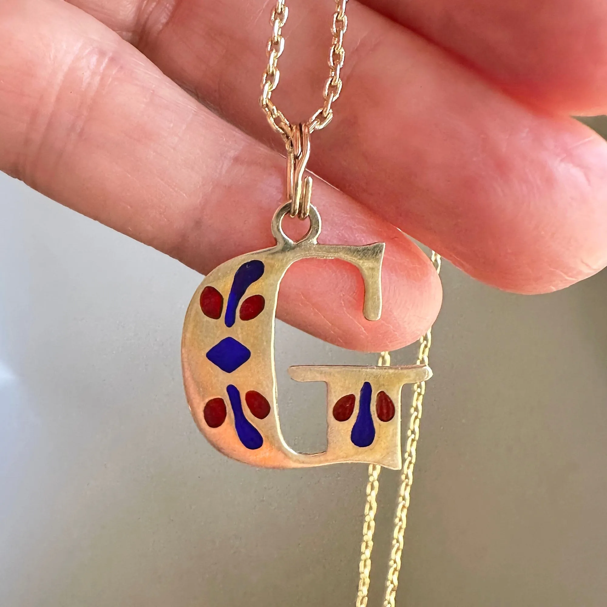 Gold Plique a Jour Enamel Letter G Initial Charm Pendant