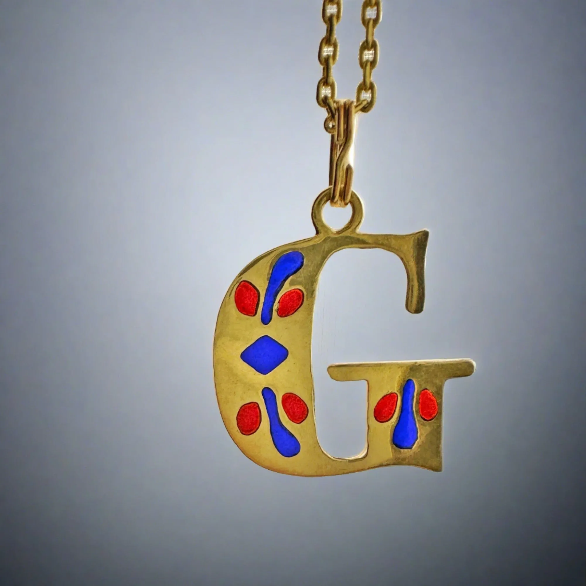 Gold Plique a Jour Enamel Letter G Initial Charm Pendant